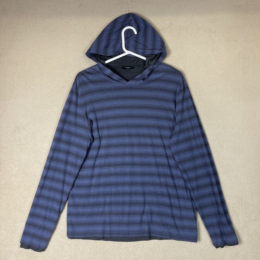 Vince Hoodie Mens Medium Purple Striped Sweater Pullover Lightweight Adult